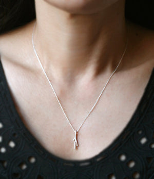 Tiny Single Branch Necklace in Sterling Silver nature/organic,necklaces tiny-single-branch-necklace-in-sterling-silver 16",17",18"