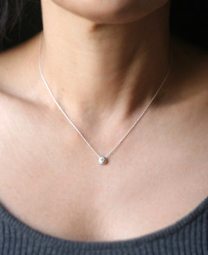 Solitaire Diamond Ball Necklace in Sterling Silver necklaces,nature/organic,wedding solitaire-diamond-ball-necklace-in-sterling-silver 16",17",18"