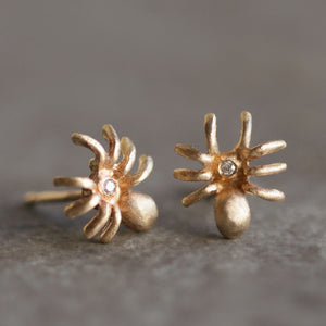 Tiny Spider Earrings in 14k Gold with Diamonds earrings,HALLOWEEN,animal tiny-spider-earrings-in-14k-gold-with-diamonds 14K Yellow,14K White